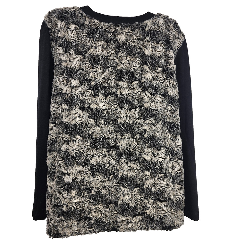 Alfred Dunner Womens Faux Fur Cardigan Sweater Full Zip Size 12 Black Abstract - Picture 2 of 11